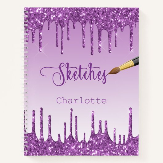 Paarse glitterdruppels voor zakboekje notitieboek (Voorkant)