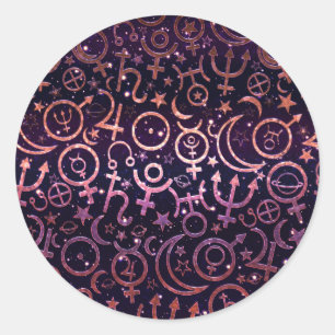Paarse Glitterende Planetaire Universum Ruimte Pla Ronde Sticker