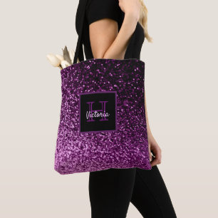 Paarse glitterglazen glanzige korrelig, monogramma draagtas