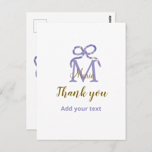 Paarse glitters lint voeg naam letter monogram toe briefkaart (Voorkant / Achterkant)