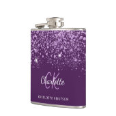 Paarse glitterscherf monogram naam script  heupfles (Links)
