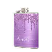 Paarse glitterschijven op maat heupfles (Links)