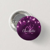 Paarse glittersterren aangepaste monogram roze ronde button 3,2 cm (Voorkant /achterkant)