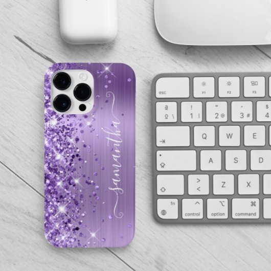 Paarse Glittery Glam Girly Signature Case-Mate iPhone Case
