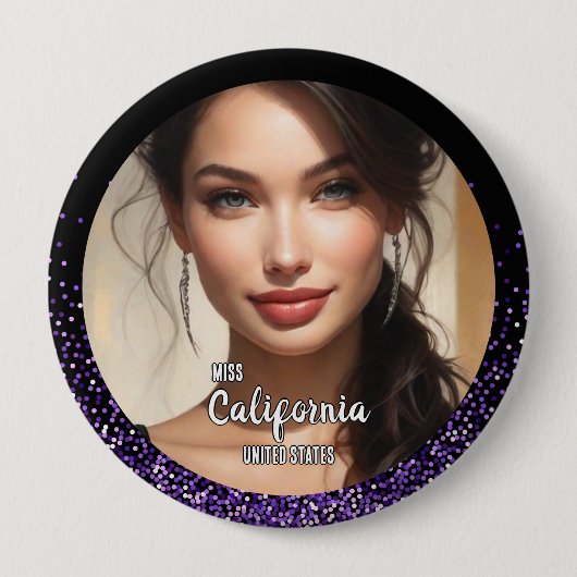Paarse Glitz Pageant Foto Button Pin (Voorkant)