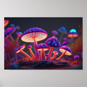 Paarse gloeiende paddenstoelen poster