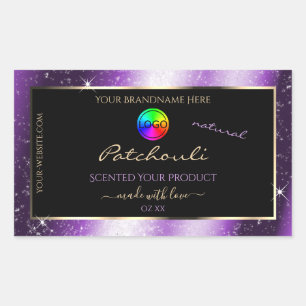 Paarse Glow Glitter Lijst Productlabel met Logo Rechthoekige Sticker