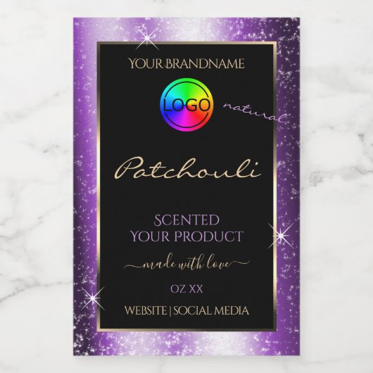 Paarse Glow Glitter Lijst Productlabel met Logo Voedselcontainer Etiket (Enkel label)