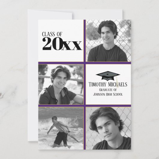 Paarse & Gold Afstuderen uitnodiging, Matte 7 x 5  Kaart (Voorkant)