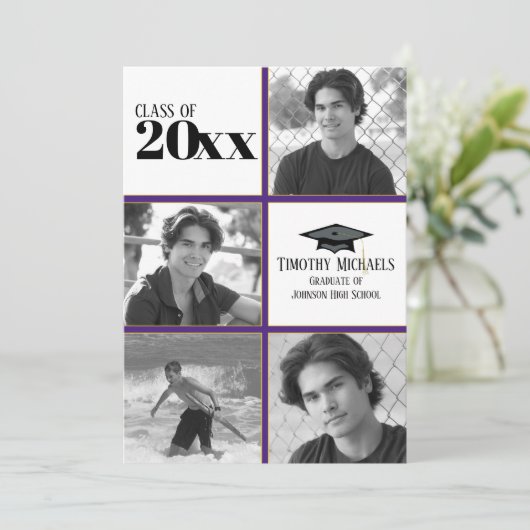 Paarse & Gold Afstuderen uitnodiging, Matte 7 x 5  Kaart (Staand voorkant)