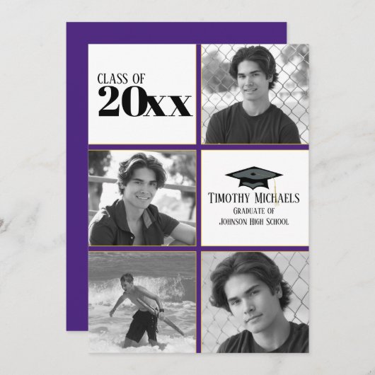 Paarse & Gold Afstuderen uitnodiging, Matte 7 x 5  Kaart (Voorkant / Achterkant)