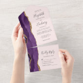 Paarse Gold Agate Blush Pink Wedding All In One Uitnodiging (Afscheurbaar)