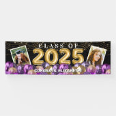 Paarse Gold Class of 2025 Photo Afstuderen Spandoek (Horizontaal)