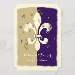 Paarse Gold Confetti Fleur de Lis-gebeurtenis Uitn Kaart