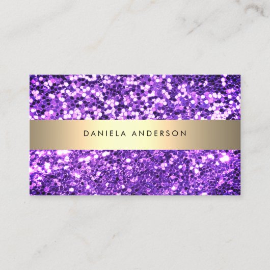 Paarse Gold & Glitter Luxury Glam QR-code Visitekaartje (Voorkant)