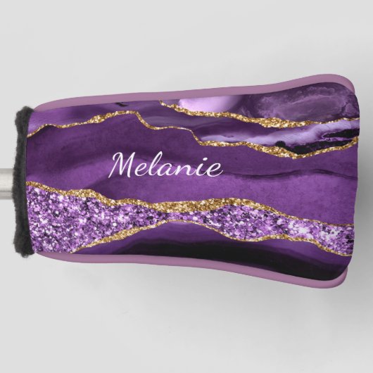Paarse Gold Golf Head Hoesje met aangepaste naam Golfheadcover (Voorkant)