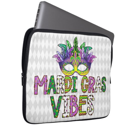 PAARSE GOLD GREEN MARDI GRAS VIBES LAPTOP SLEEVE (Voorkant Rechts)