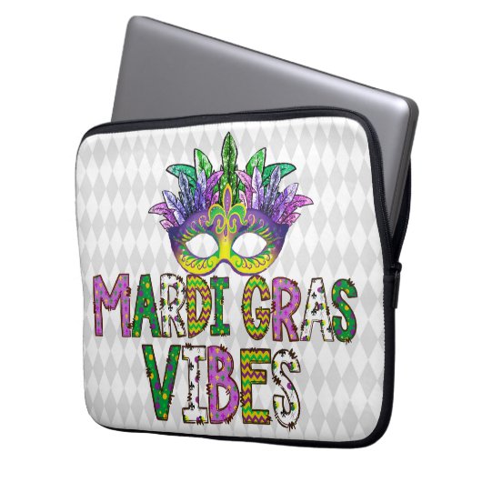 PAARSE GOLD GREEN MARDI GRAS VIBES LAPTOP SLEEVE (Voorkant Links)