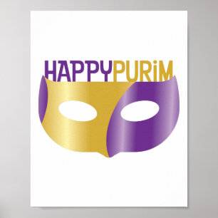 Paarse Gold Happy Purim en masker Poster