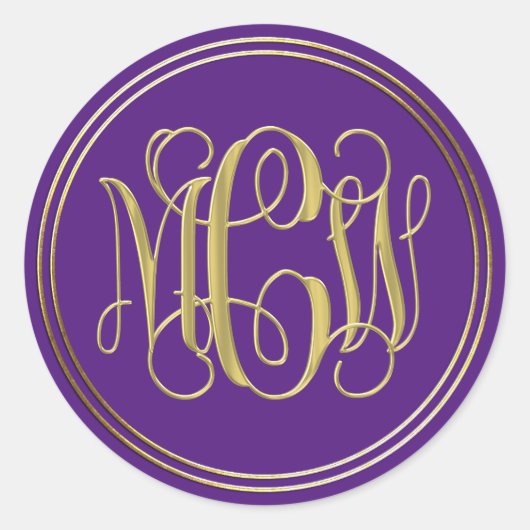 Paarse Gold Preppy Vine Script Monogram DIY BG Ronde Sticker (Voorkant)