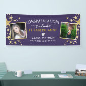 Paarse & Gold Stars Foto Afstuderen Spandoek (Beurs)