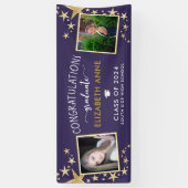 Paarse & Gold Stars Foto Afstuderen Spandoek (Verticaal)