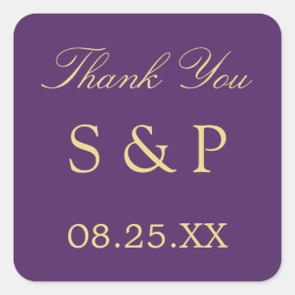 Paarse Golden Beige Wedding Favor Dank je Vierkante Sticker
