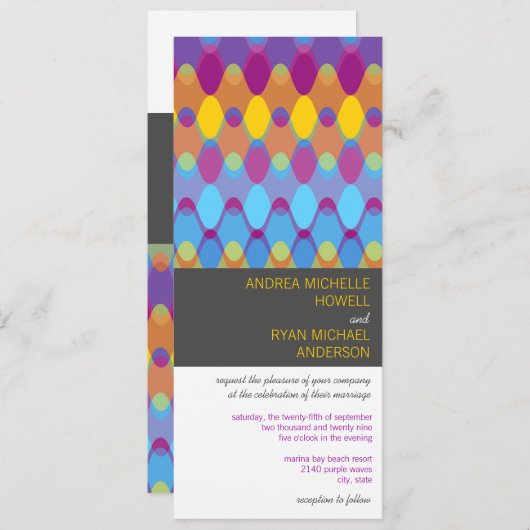 Paarse golven Geometric Mod Pattern Modern Weddens Kaart (Voorkant / Achterkant)