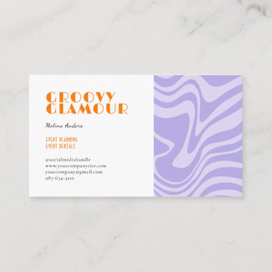 Paarse golven Retro Groovy Visitekaartje (Achterkant)