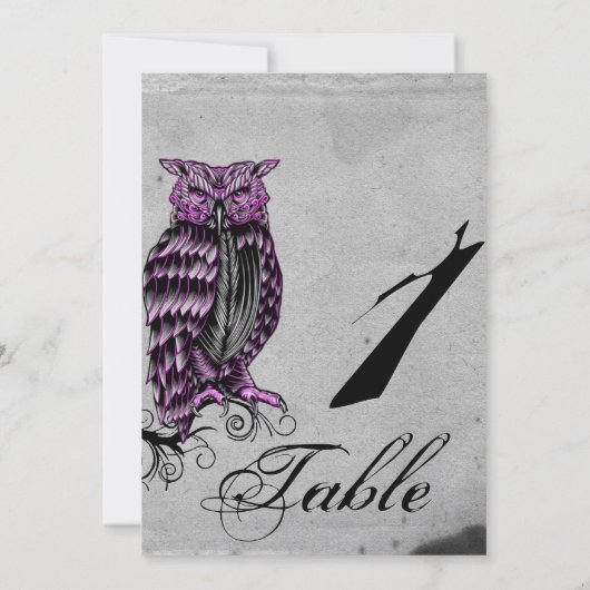 Paarse Gothic Owl Posh Weddenschappen Table Number Kaart (Achterkant)