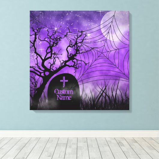 Paarse Gothic Web Custom Wrapped Canvas Afdruk (Insitu (Houten vloer))
