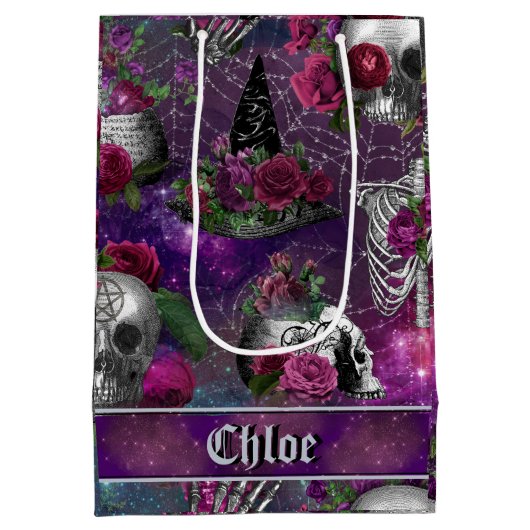 Paarse Gothic Witch Skull en Rozen Medium Cadeauzakje (Achterkant)