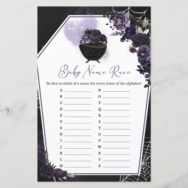 Paarse Gotische Bloemen Baby Naam Race Game (Voorkant)