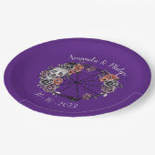 Paarse Gotische schedel Rozen krans Halloween brui Papieren Bordje (Gekanteld)