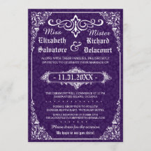 Paarse Gotische Victoriaans Damask Wedding Invites