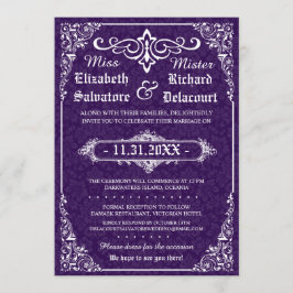 Paarse Gotische Victoriaans Damask Wedding Invites Kaart