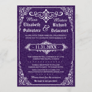 Paarse Gotische Victoriaans Damask Wedding Invites Kaart