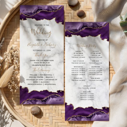 Paarse Goud Agate Whimsical Script Marmeren Bruilo Programma
