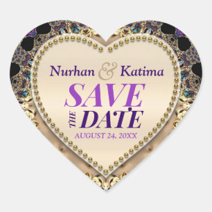 Paarse Goud Brokaat Save the Date Sticker