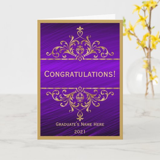  Paarse Goud Gefeliciteerd Afstuderen Kaart (Gele Bloem)