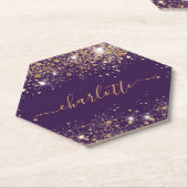 Paarse goud glinsterende naam script kartonnen onderzetters (Schuin)