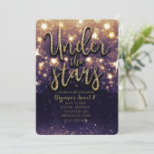 Paarse Goud Glitter Feest Onder de Sterren Kaart (Staand voorkant)