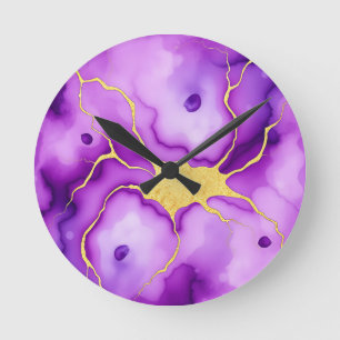 Paarse Goud Marmer Abstract Patroon Ronde Klok