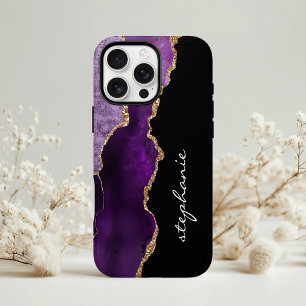 Paarse Goud Waterverf Agate Gepersonaliseerd iPhone 13 Hoesje