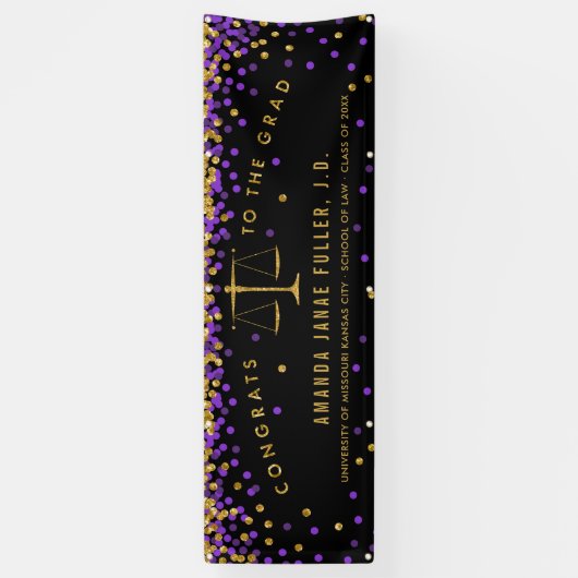 Paarse & goudbanner Law School Graduparty Spandoek (Verticaal)