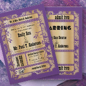 Paarse goudbijtende Ticket Wedding Kaart