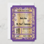Paarse goudbijtende Ticket Wedding Kaart (Voorkant)