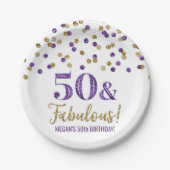 Paarse goudConfetti 50 en Fabulous Birthday Papieren Bordje (Voorkant)