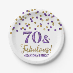 Paarse goudConfetti 70 en Fabulous Birthday Papieren Bordje