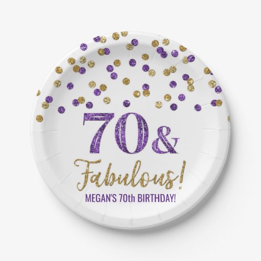 Paarse goudConfetti 70 en Fabulous Birthday Papieren Bordje